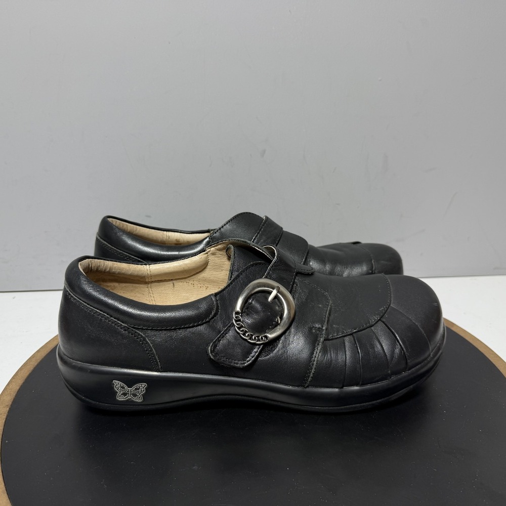 Alegria Shoes Womens Size 11 42 Black Leather Buckle Slip On Comfort KHL-601